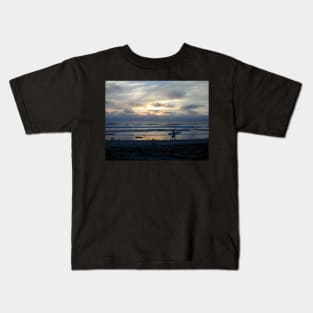 Ocean Beach Surfer at Sunset Kids T-Shirt